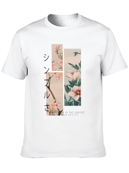 Camiseta Negra Estampado Floral Japonés para Hombre