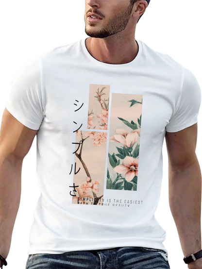 Camiseta Negra Estampado Floral Japonés para Hombre