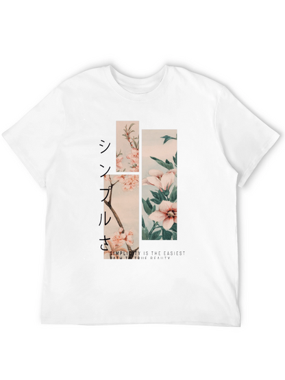Camiseta Negra Estampado Floral Japonés para Hombre