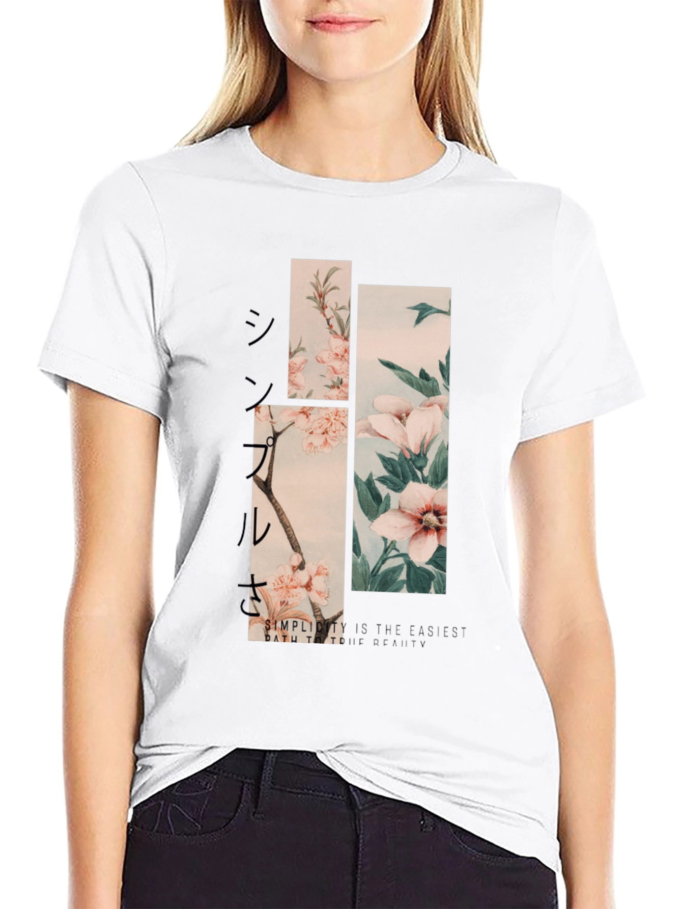 Camiseta Negra Estampado Floral Japonés para Hombre