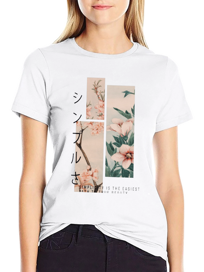 Camiseta Negra Estampado Floral Japonés para Hombre