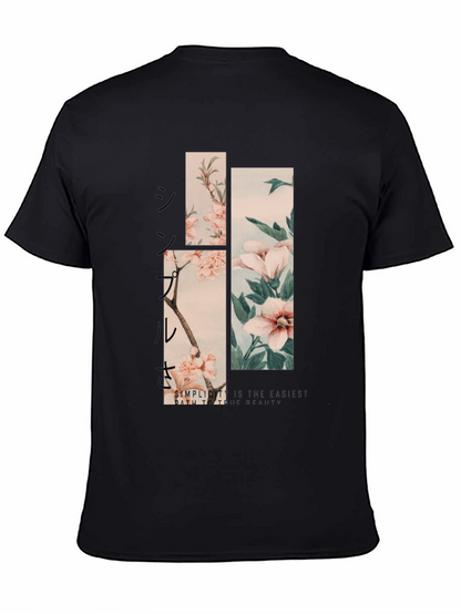 Camiseta Negra Estampado Floral Japonés para Hombre