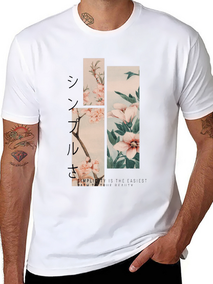 Camiseta Negra Estampado Floral Japonés para Hombre