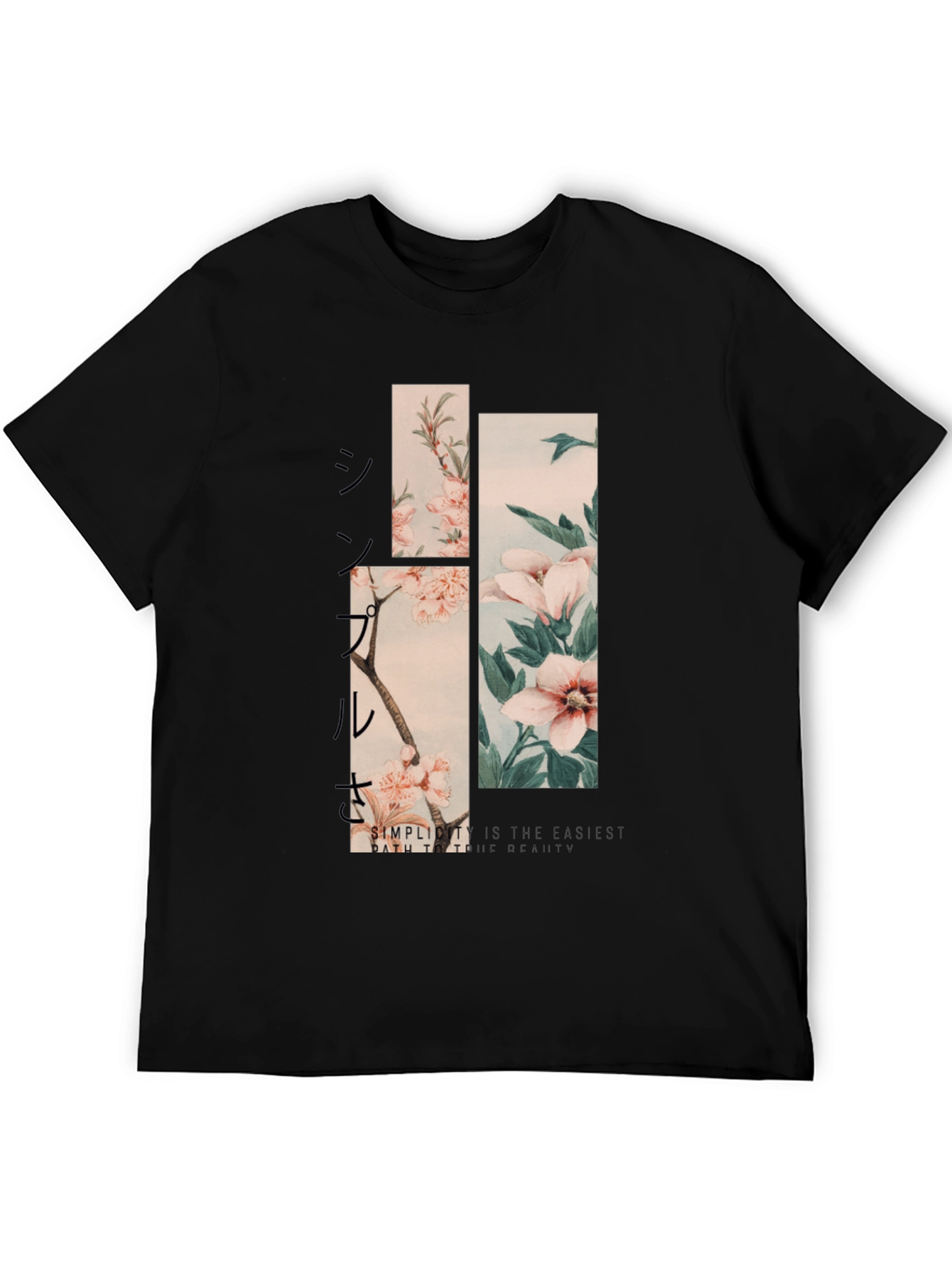 Camiseta Negra Estampado Floral Japonés para Hombre