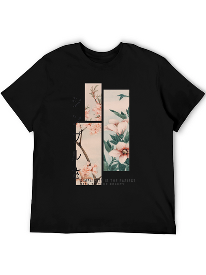 Camiseta Negra Estampado Floral Japonés para Hombre