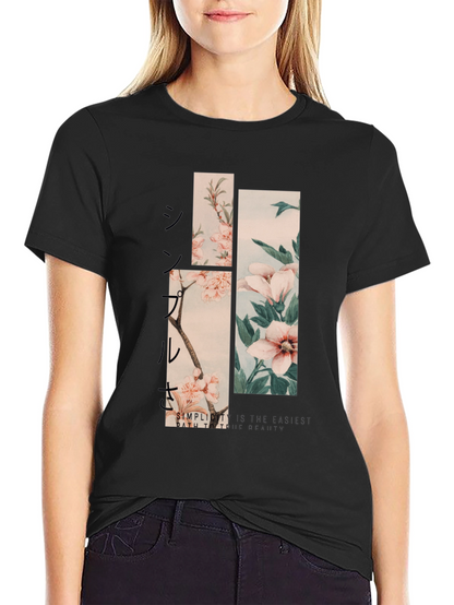 Camiseta Negra Estampado Floral Japonés para Hombre