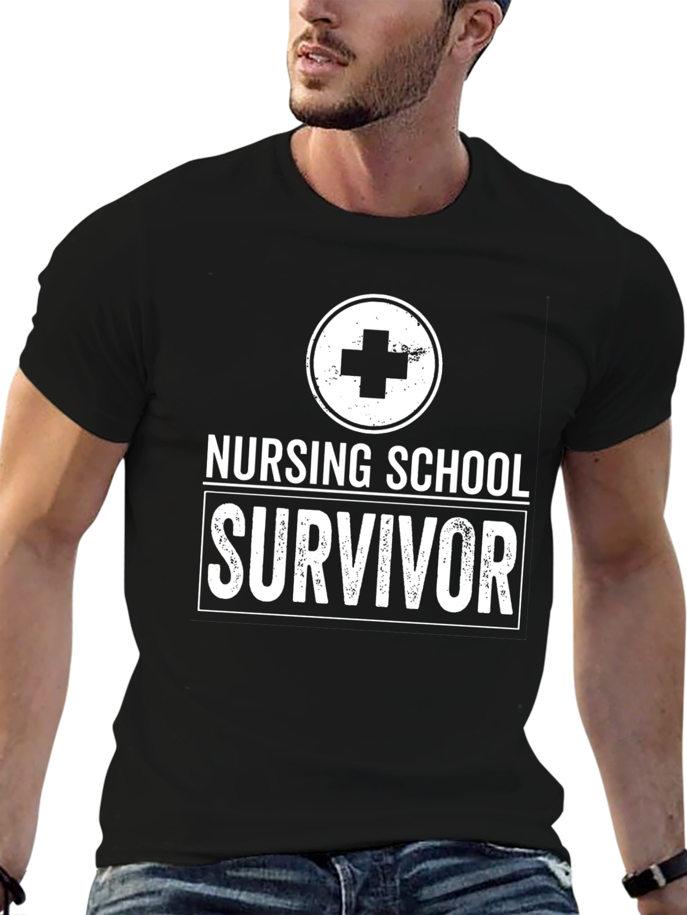 Camiseta Negra Nursing School Survivor