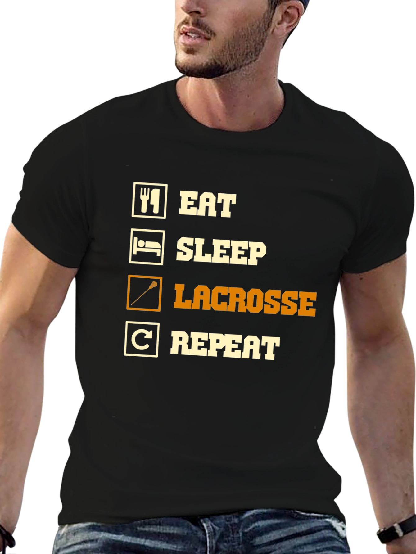Camiseta Negra Lacrosse: Come Duerme Lacrosse Repite