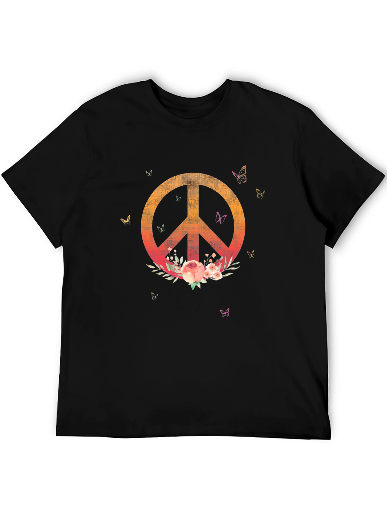 Camiseta Negra con Símbolo de Paz Floral