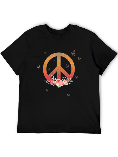 Camiseta Negra con Símbolo de Paz Floral