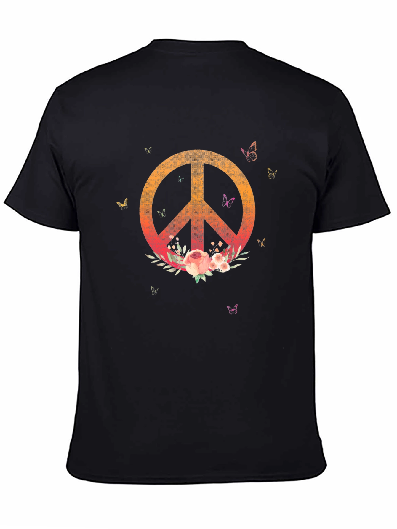 Camiseta Negra con Símbolo de Paz Floral