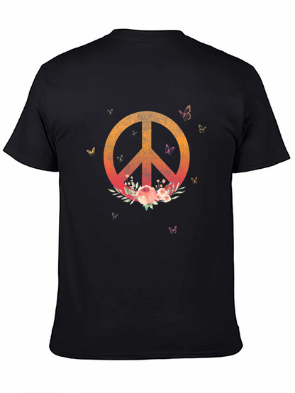 Camiseta Negra con Símbolo de Paz Floral