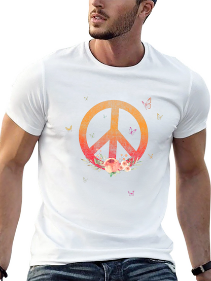 Camiseta Negra con Símbolo de Paz Floral