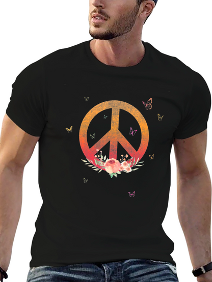 Camiseta Negra con Símbolo de Paz Floral