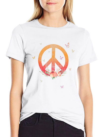 Camiseta Negra con Símbolo de Paz Floral