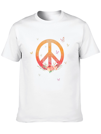 Camiseta Negra con Símbolo de Paz Floral