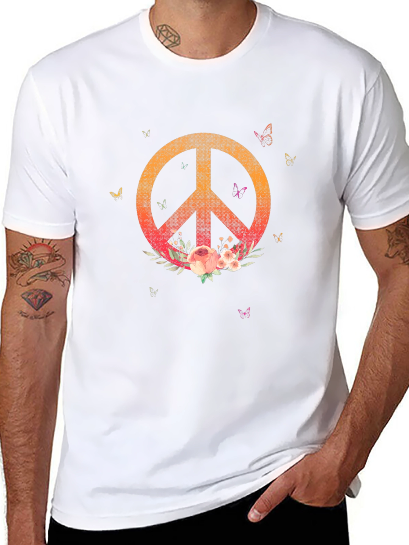 Camiseta Negra con Símbolo de Paz Floral