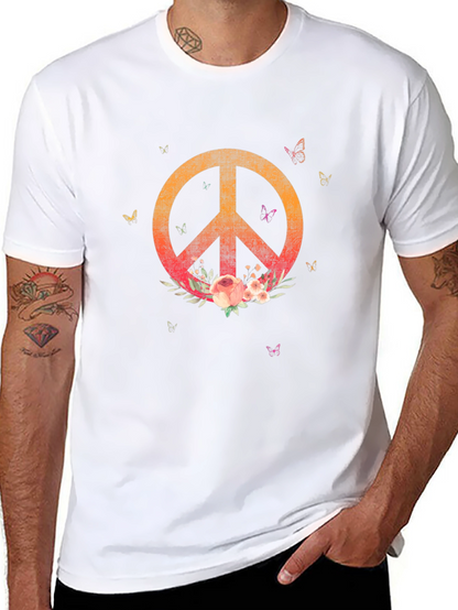 Camiseta Negra con Símbolo de Paz Floral