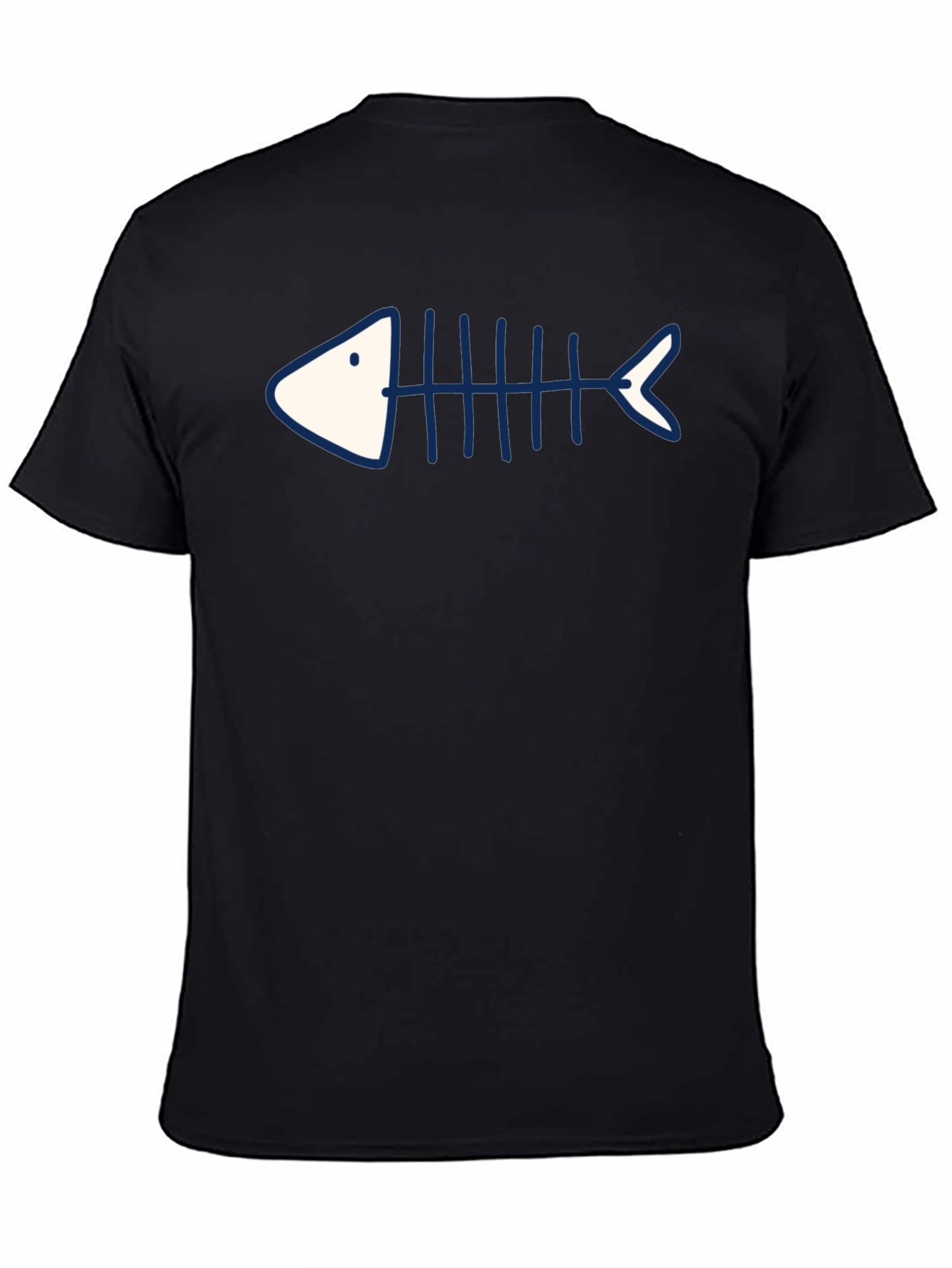 Camiseta Negra con Diseño de Esqueleto de Pescado Azul