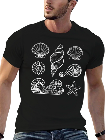 Camiseta Negra con Diseño de Conchas Marinas