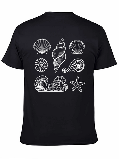 Camiseta Negra con Diseño de Conchas Marinas