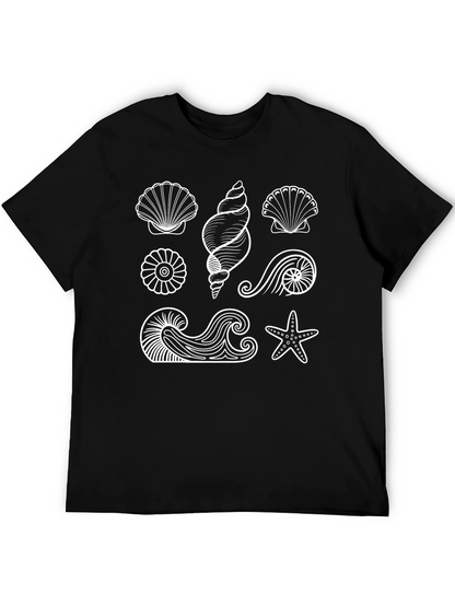 Camiseta Negra con Diseño de Conchas Marinas