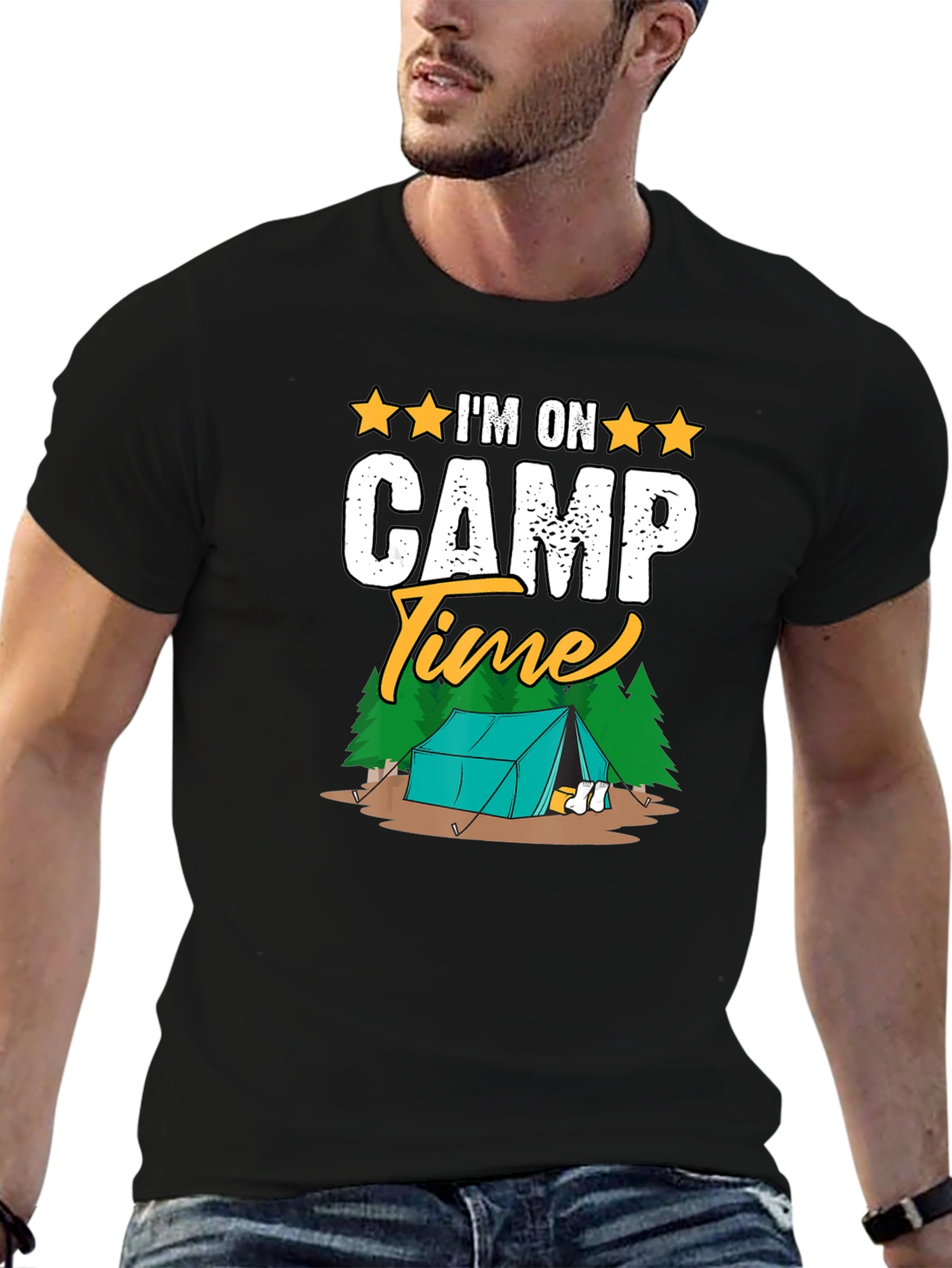 Camiseta Negra Im on Camp Time para Camping