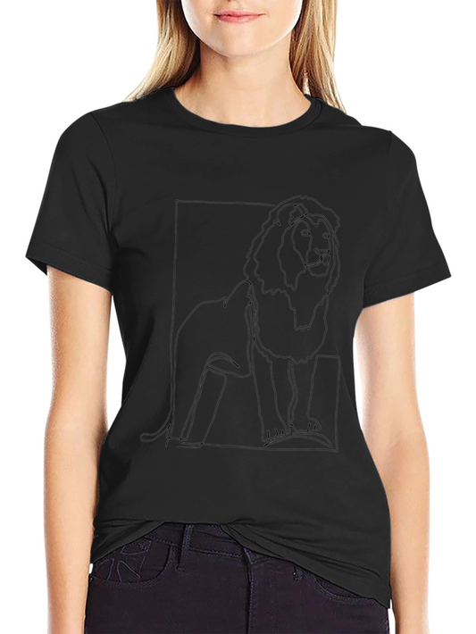 Camiseta Negra con Diseño de León Minimalista