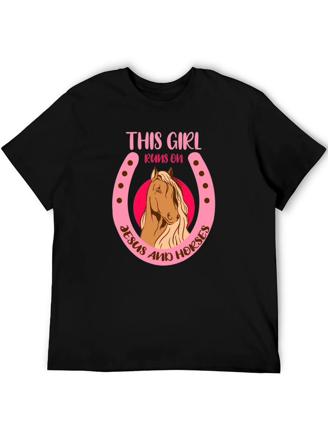 Camiseta Negra: Chica Jesús y Caballos