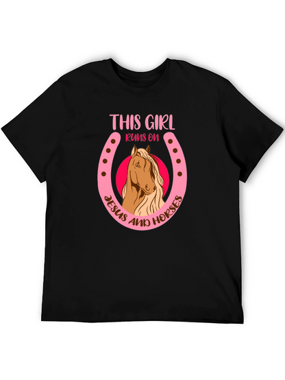 Camiseta Negra: Chica Jesús y Caballos