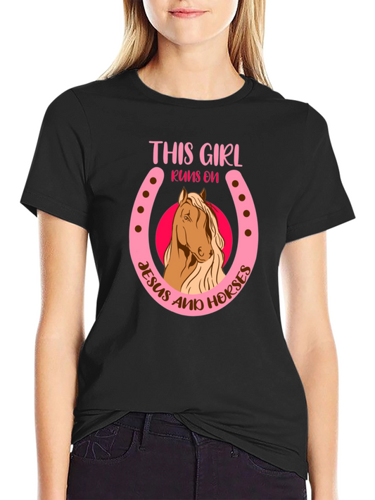 Camiseta Negra: Chica Jesús y Caballos