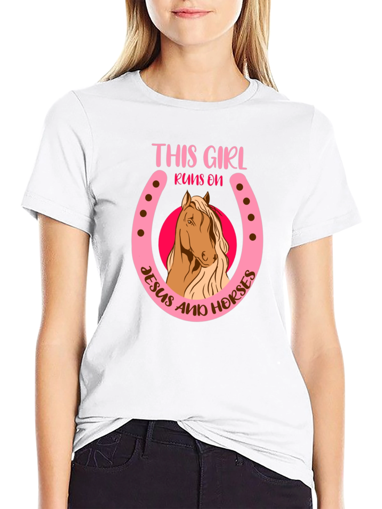 Camiseta Negra: Chica Jesús y Caballos