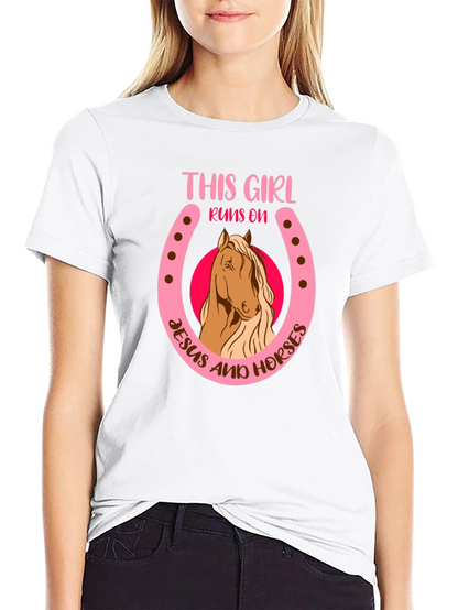 Camiseta Negra: Chica Jesús y Caballos