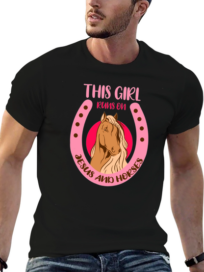 Camiseta Negra: Chica Jesús y Caballos