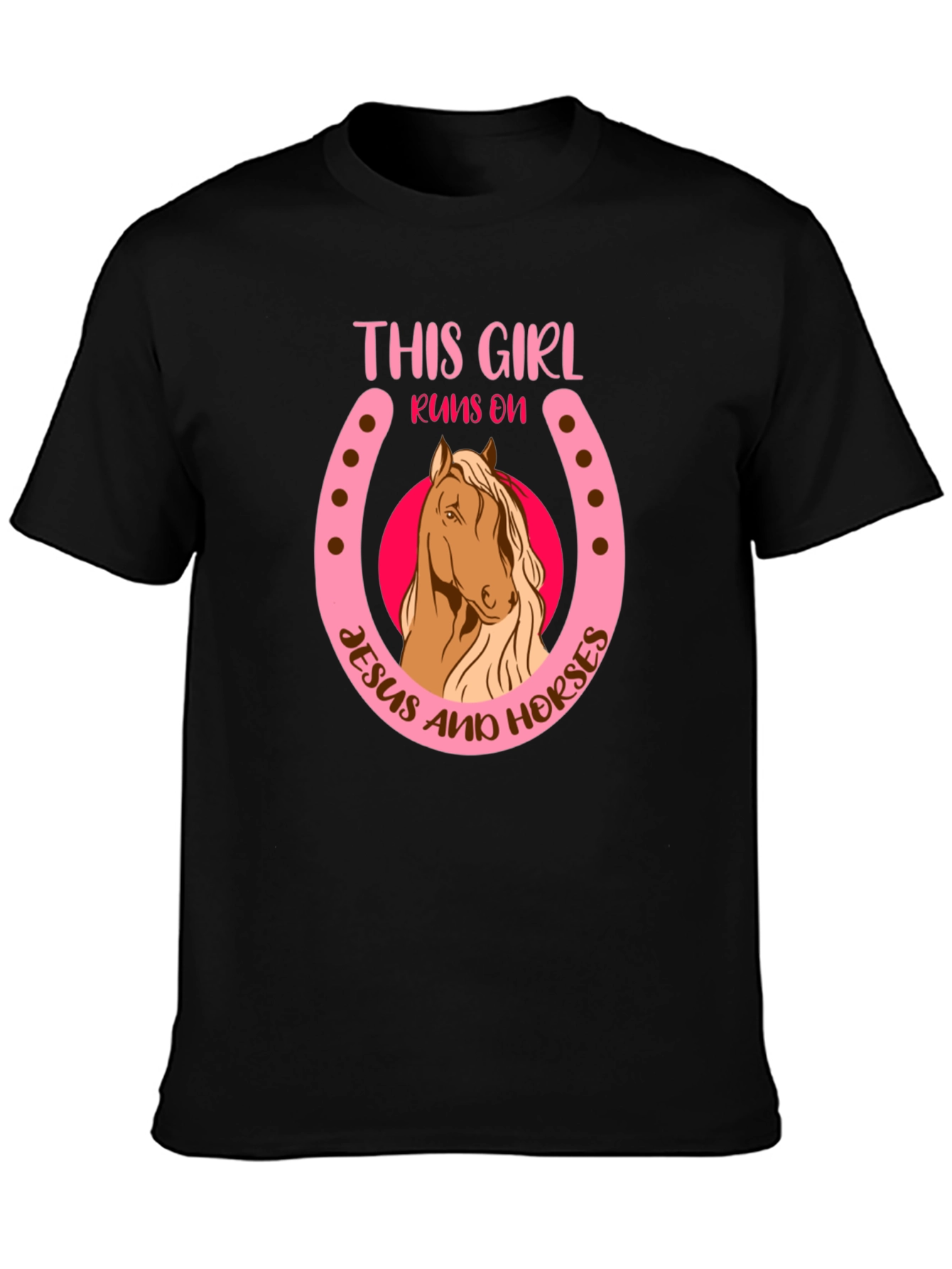 Camiseta Negra: Chica Jesús y Caballos