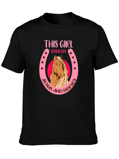 Camiseta Negra: Chica Jesús y Caballos