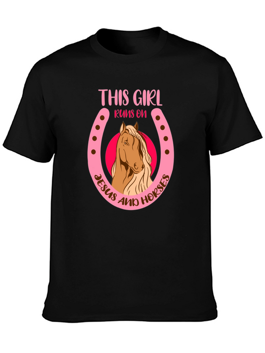 Camiseta Negra: Chica Jesús y Caballos