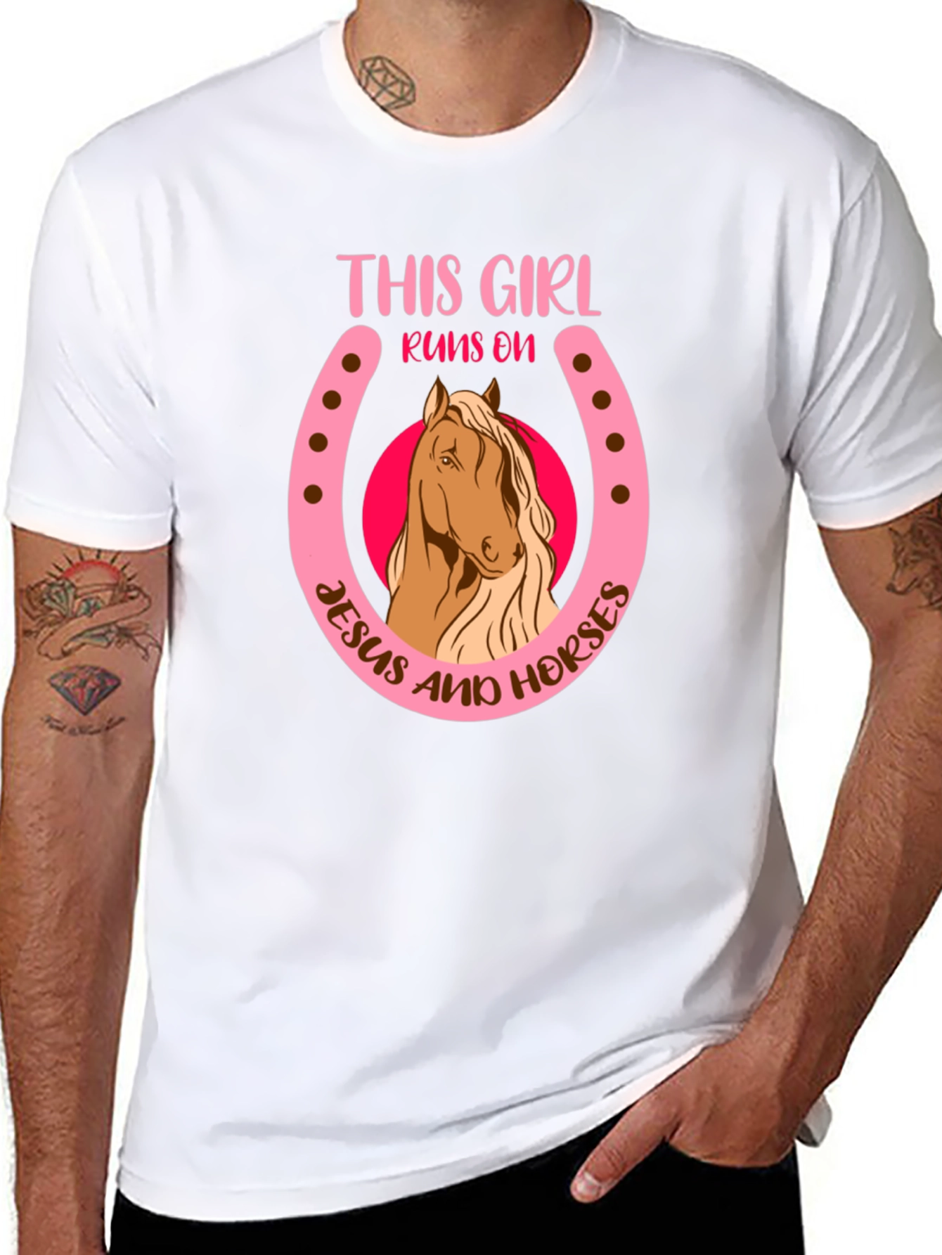 Camiseta Negra: Chica Jesús y Caballos