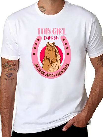 Camiseta Negra: Chica Jesús y Caballos
