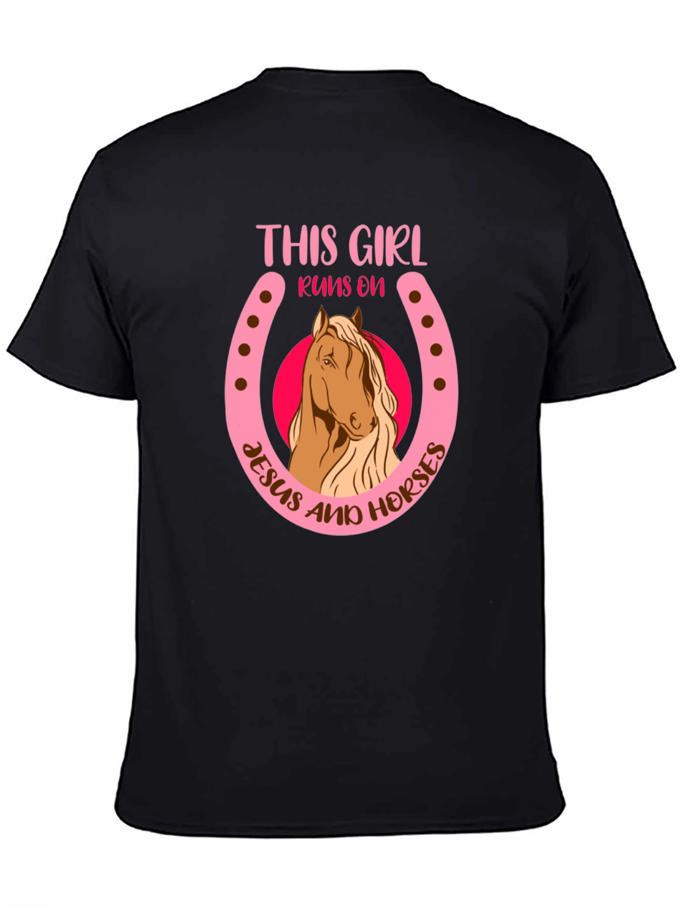 Camiseta Negra: Chica Jesús y Caballos