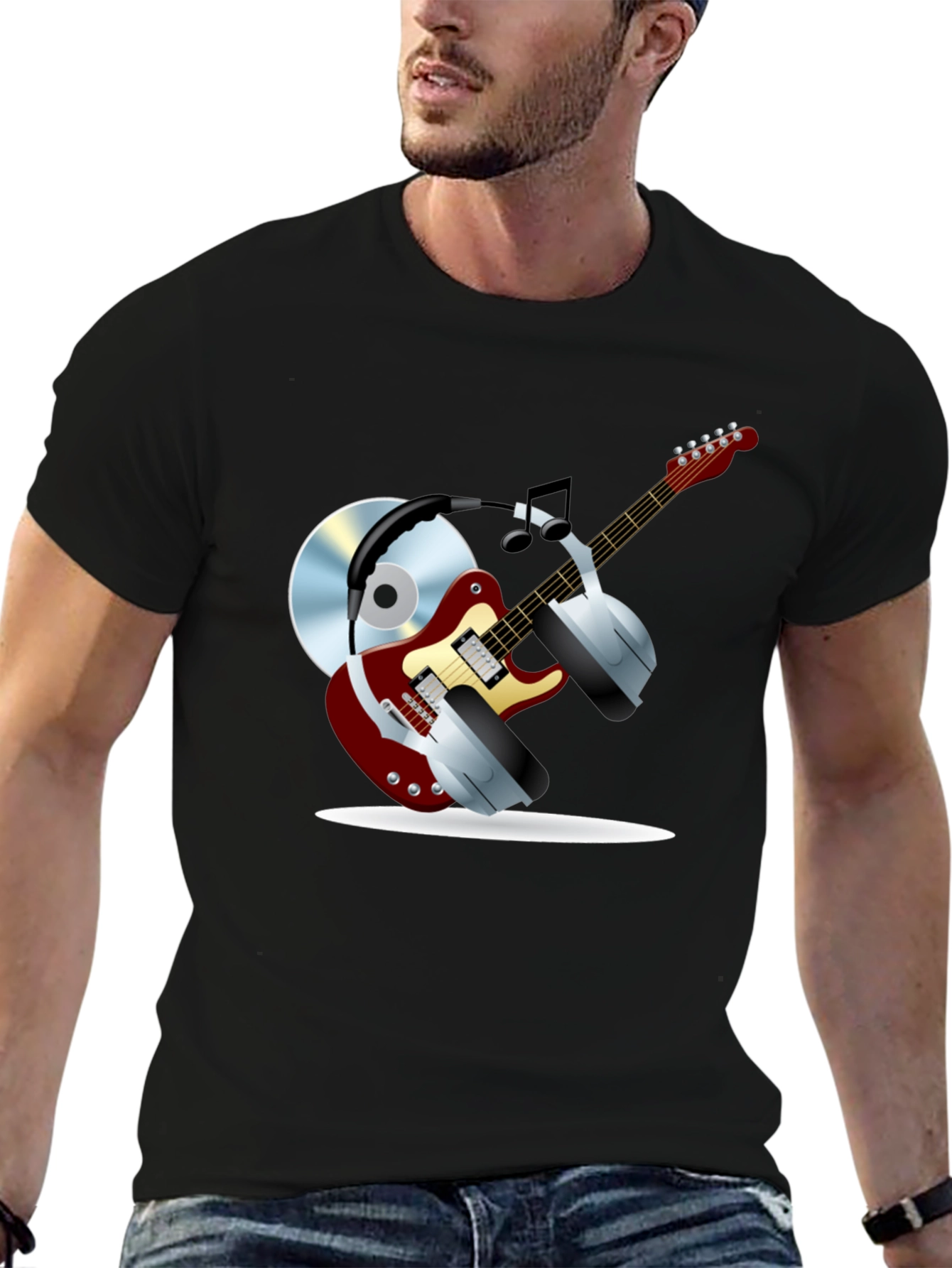 Camiseta Negra con Diseño Musical