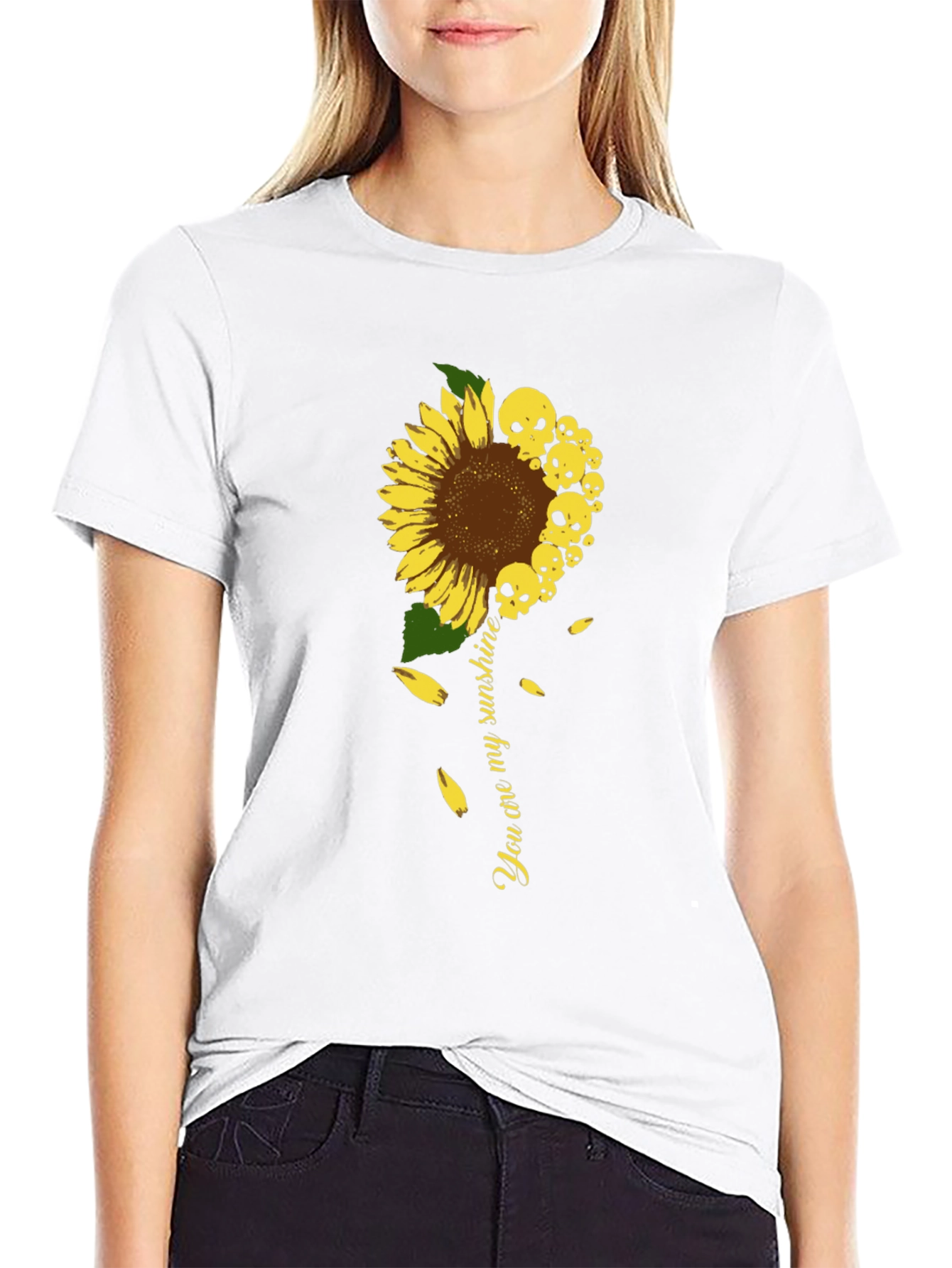 Camiseta Negra Girasol Calaveras Mi Sol