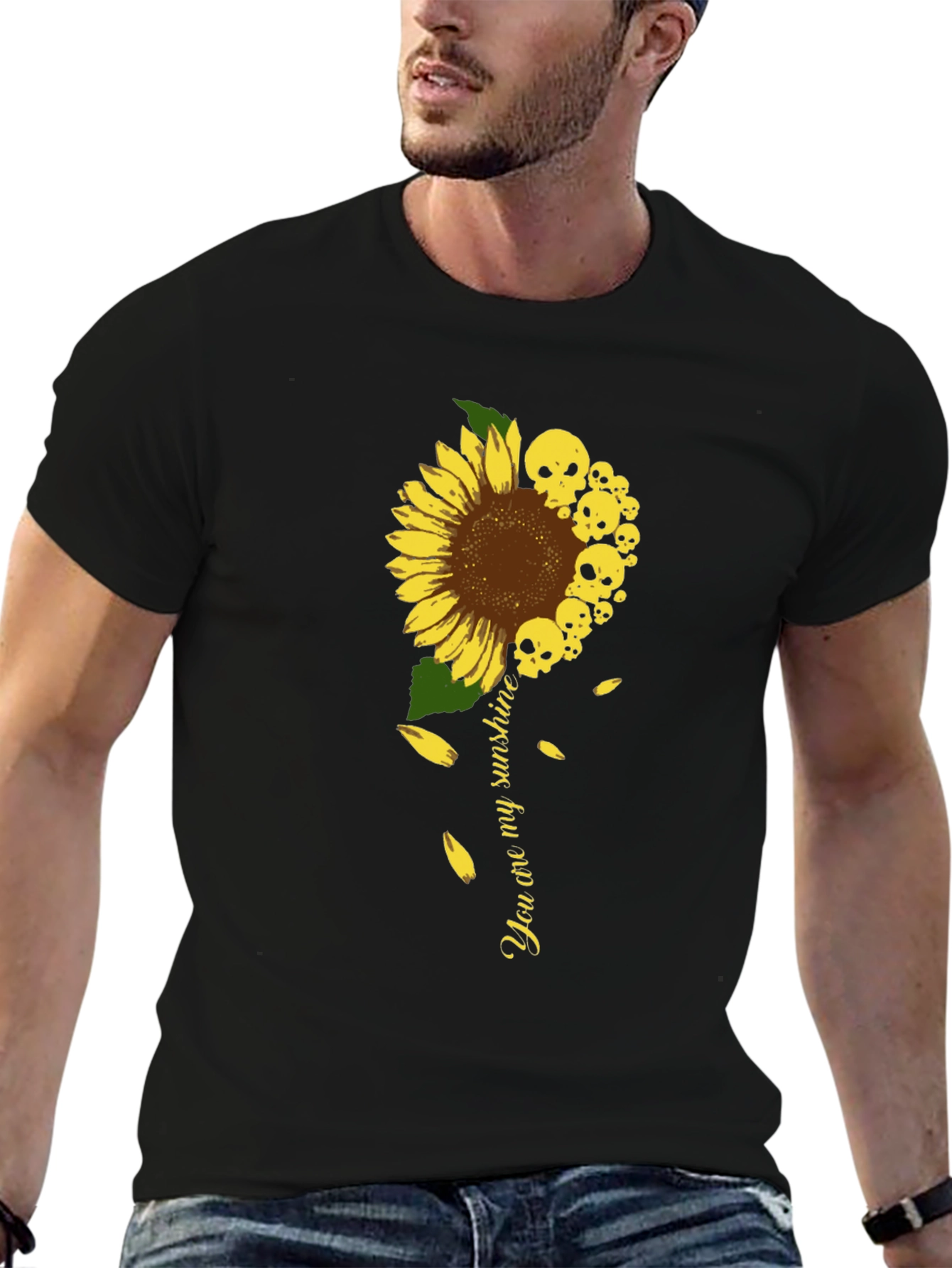 Camiseta Negra Girasol Calaveras Mi Sol
