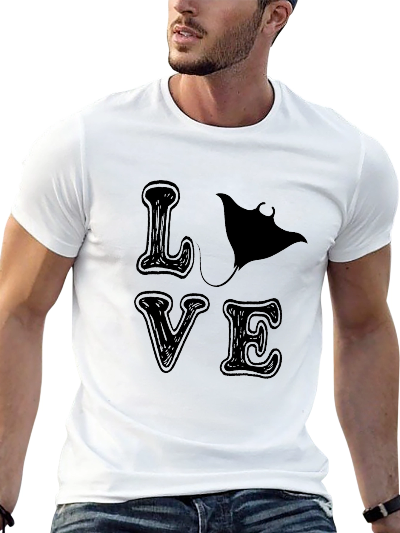 Camiseta Negra LOVE con Manta Raya