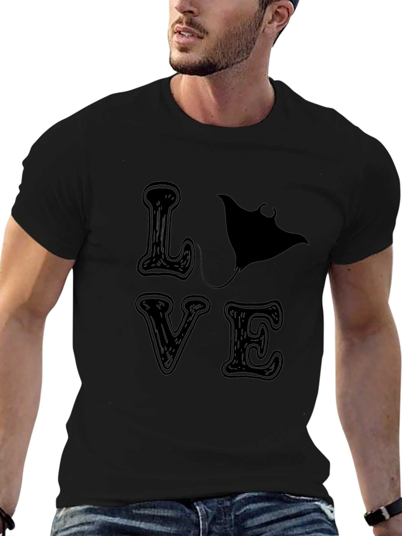 Camiseta Negra LOVE con Manta Raya