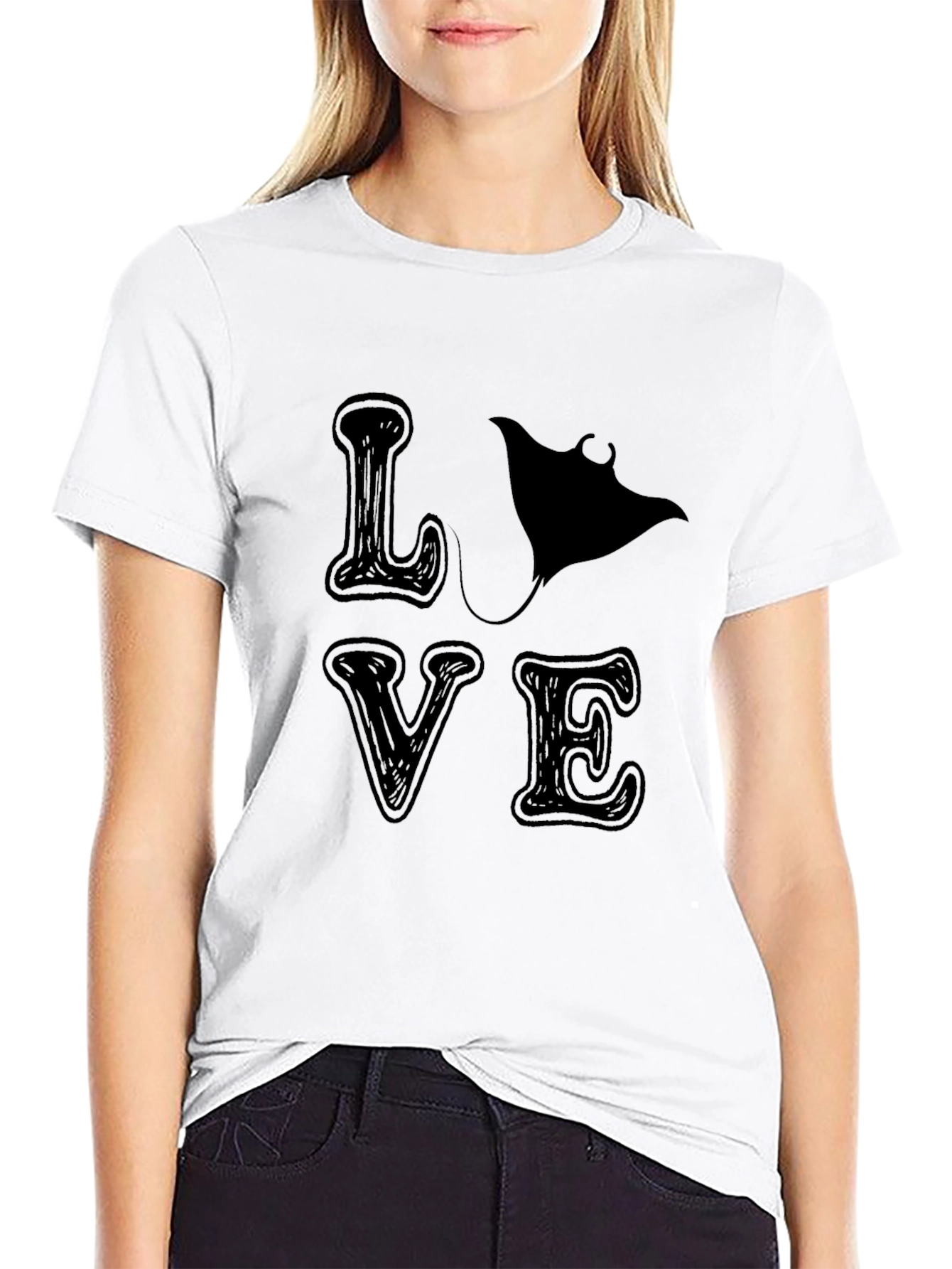 Camiseta Negra LOVE con Manta Raya
