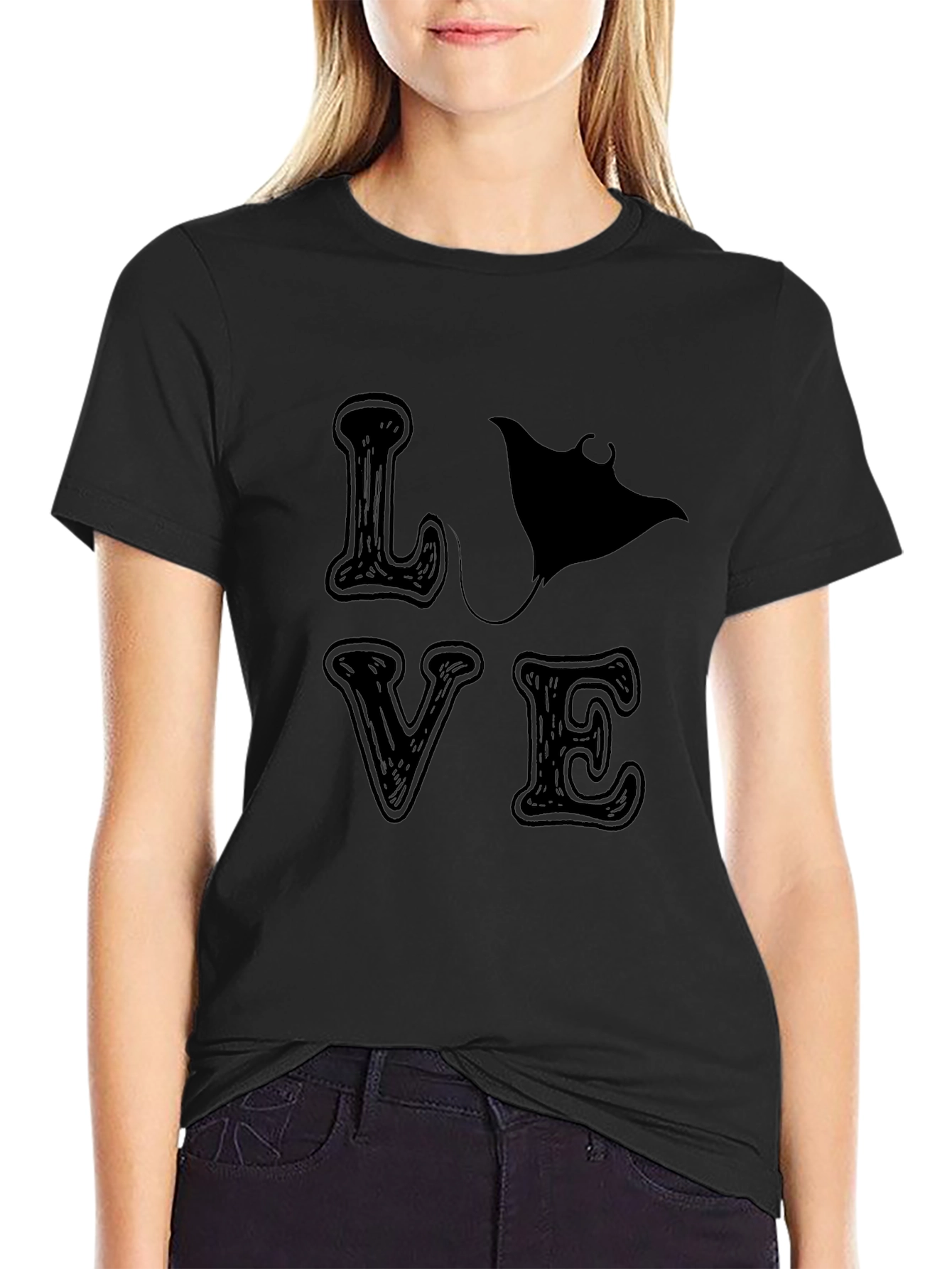Camiseta Negra LOVE con Manta Raya