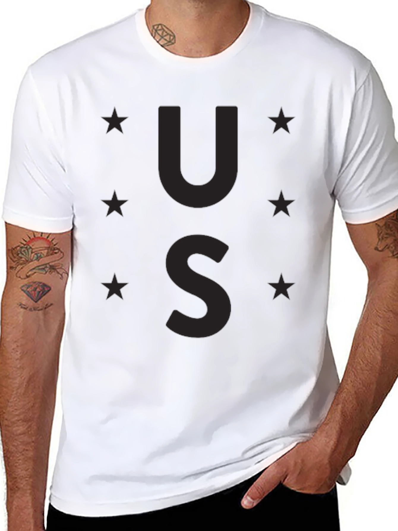 Camiseta Negra US Estrellas Casual Hombre