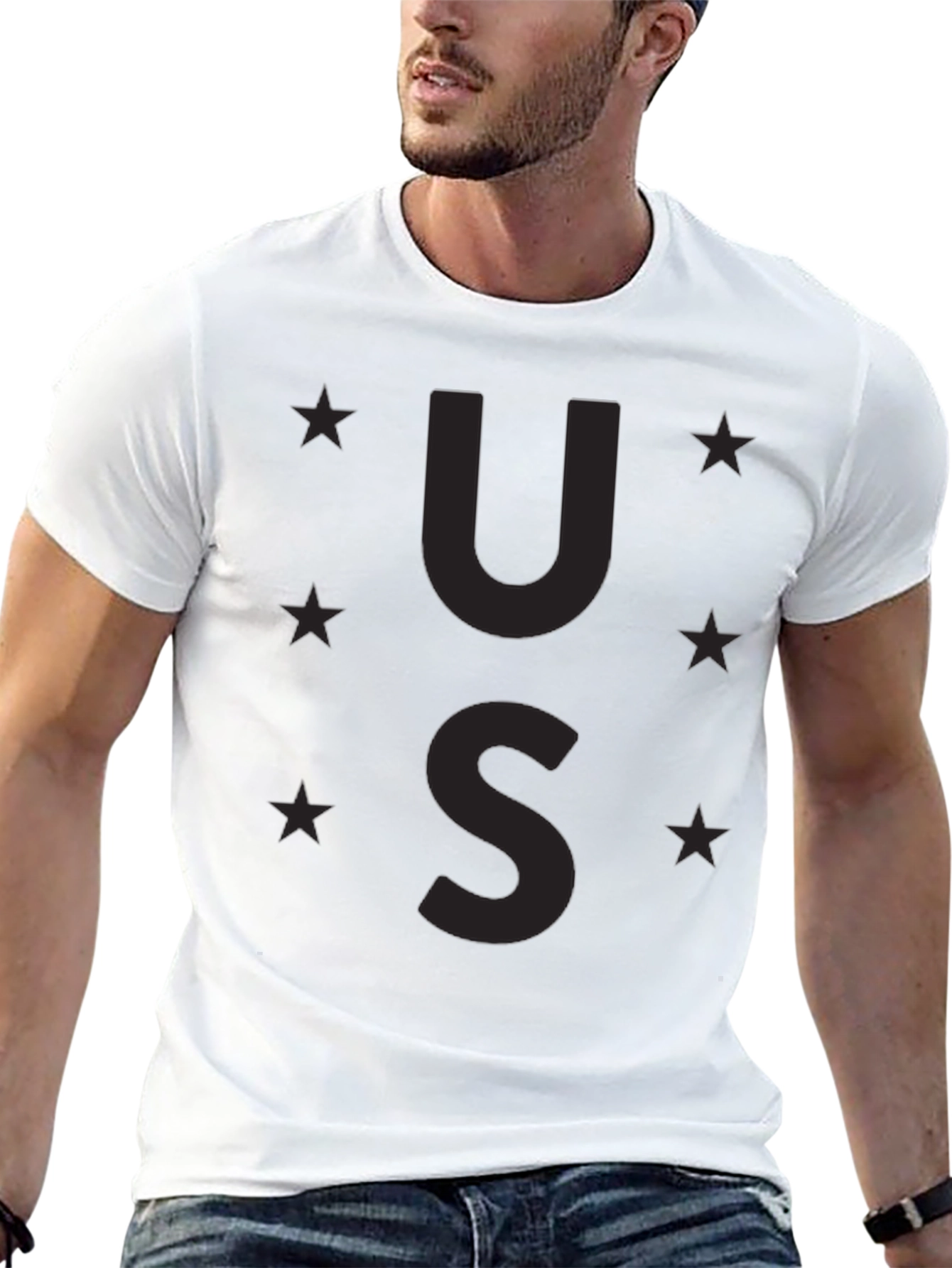 Camiseta Negra US Estrellas Casual Hombre