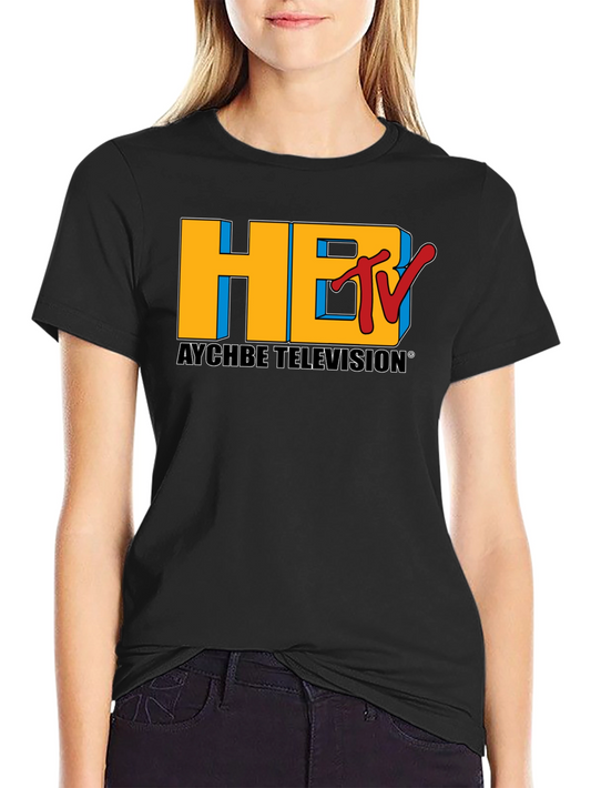 Camiseta Negra con Logotipo Aychbe Television Retro